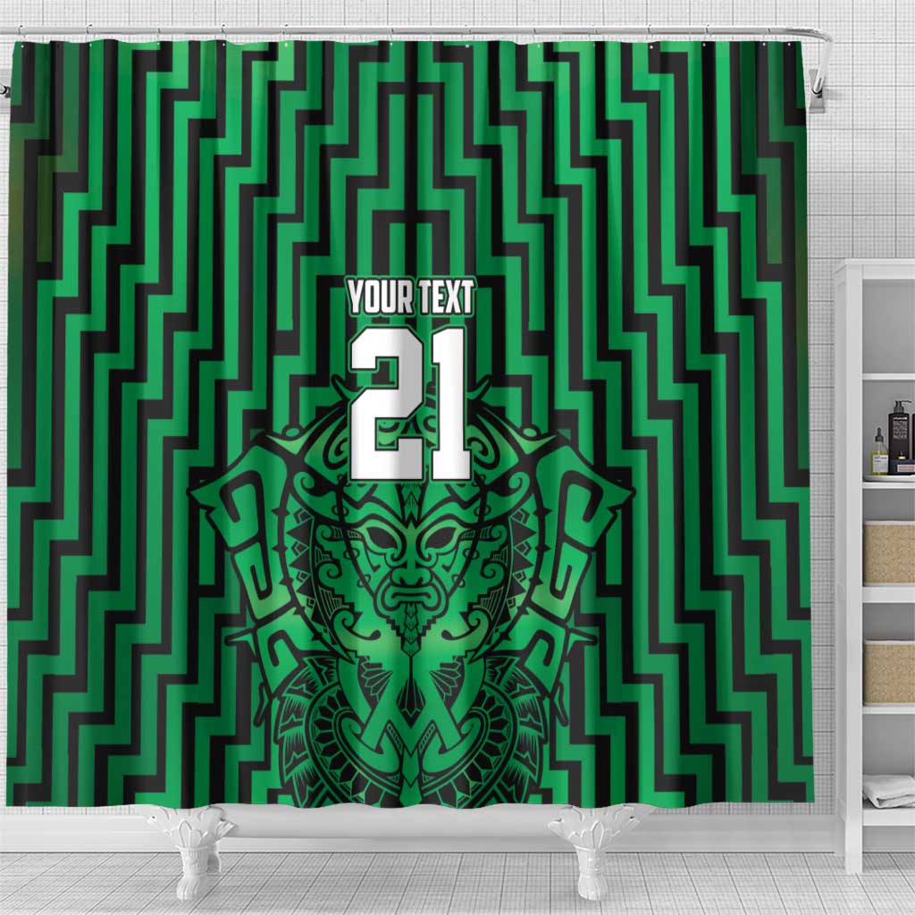 Custom Basketball New Zealand Shower Curtain Green Maori Ta Moko Indigenous - Aussie Hoodie