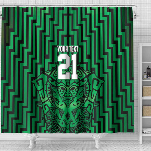 Custom Basketball New Zealand Shower Curtain Green Maori Ta Moko Indigenous - Aussie Hoodie