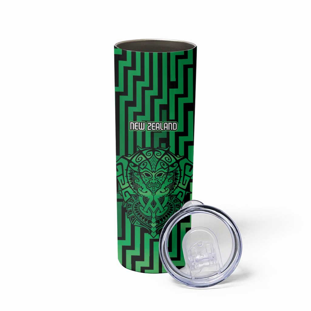 Custom Basketball New Zealand Skinny Tumbler Green Maori Ta Moko Indigenous - Aussie Hoodie