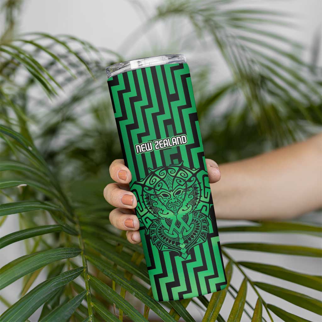Custom Basketball New Zealand Skinny Tumbler Green Maori Ta Moko Indigenous - Aussie Hoodie