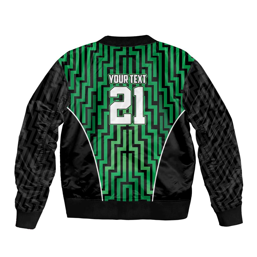 Custom Basketball New Zealand Sleeve Zip Bomber Jacket Green Maori Ta Moko Indigenous - Aussie Hoodie