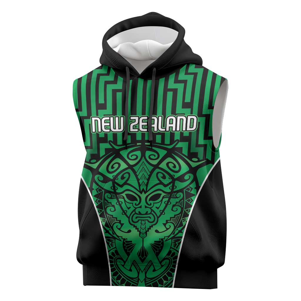Custom Basketball New Zealand Sleeveless Hoodie Green Maori Ta Moko Indigenous - Aussie Hoodie
