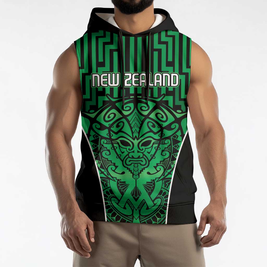 Custom Basketball New Zealand Sleeveless Hoodie Green Maori Ta Moko Indigenous - Aussie Hoodie