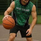 Custom Basketball New Zealand Sleeveless Hoodie Green Maori Ta Moko Indigenous - Aussie Hoodie