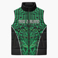 Custom Basketball New Zealand Sleeveless Puffer Jacket Green Maori Ta Moko Indigenous - Aussie Hoodie