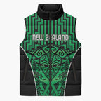 Custom Basketball New Zealand Sleeveless Puffer Jacket Green Maori Ta Moko Indigenous - Aussie Hoodie