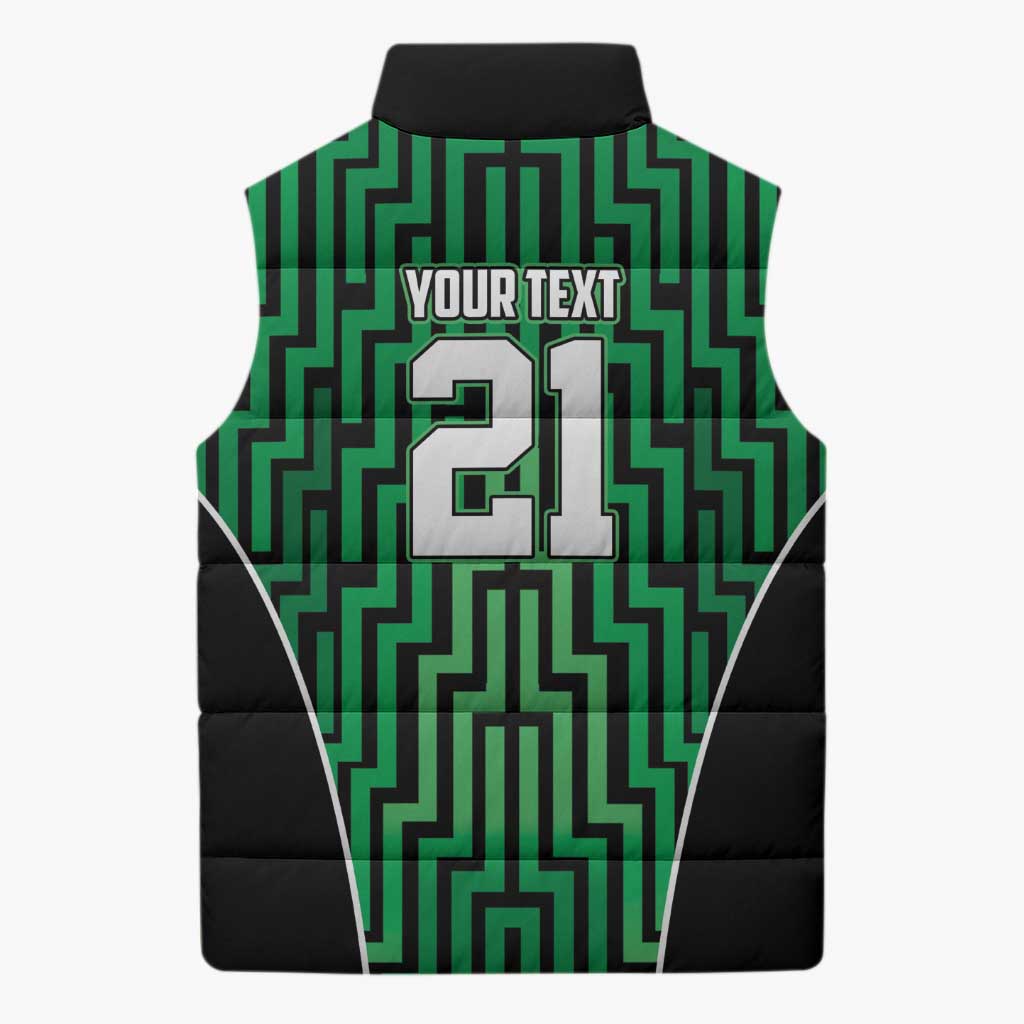 Custom Basketball New Zealand Sleeveless Puffer Jacket Green Maori Ta Moko Indigenous - Aussie Hoodie