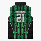 Custom Basketball New Zealand Sleeveless Puffer Jacket Green Maori Ta Moko Indigenous - Aussie Hoodie