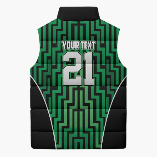 Custom Basketball New Zealand Sleeveless Puffer Jacket Green Maori Ta Moko Indigenous - Aussie Hoodie