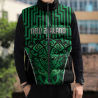 Custom Basketball New Zealand Sleeveless Puffer Jacket Green Maori Ta Moko Indigenous - Aussie Hoodie