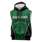 Custom Basketball New Zealand Sleeveless Zip Hoodie Green Maori Ta Moko Indigenous LT9