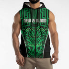 Custom Basketball New Zealand Sleeveless Zip Hoodie Green Maori Ta Moko Indigenous LT9