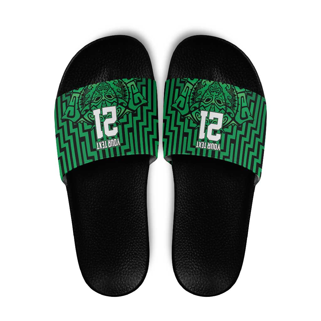Custom Basketball New Zealand Slide Sandals Green Maori Ta Moko Indigenous - Aussie Hoodie