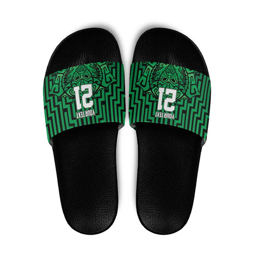 Custom Basketball New Zealand Slide Sandals Green Maori Ta Moko Indigenous - Aussie Hoodie