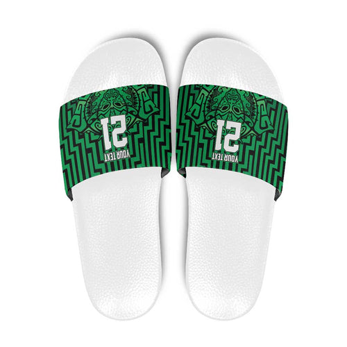 Custom Basketball New Zealand Slide Sandals Green Maori Ta Moko Indigenous - Aussie Hoodie