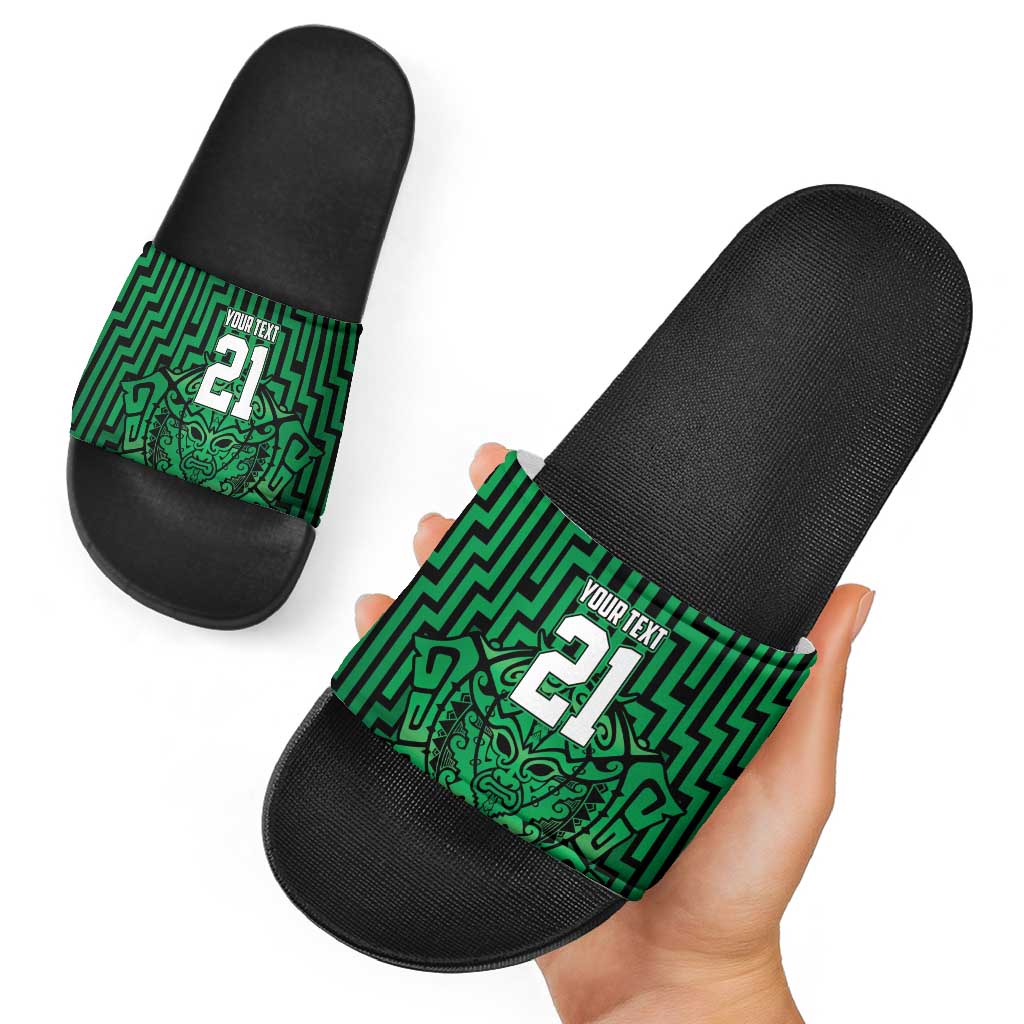 Custom Basketball New Zealand Slide Sandals Green Maori Ta Moko Indigenous - Aussie Hoodie