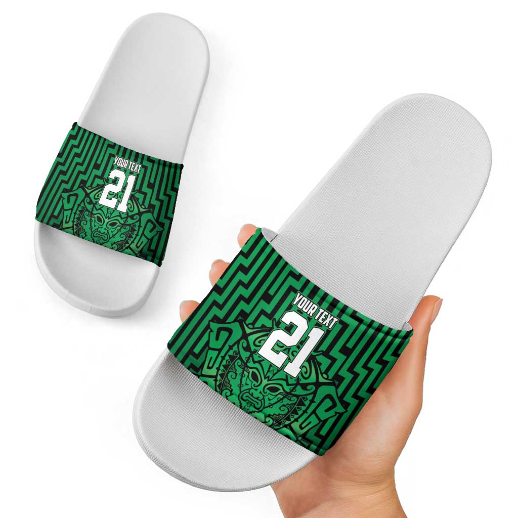 Custom Basketball New Zealand Slide Sandals Green Maori Ta Moko Indigenous - Aussie Hoodie
