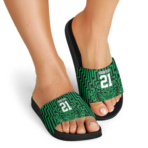 Custom Basketball New Zealand Slide Sandals Green Maori Ta Moko Indigenous - Aussie Hoodie