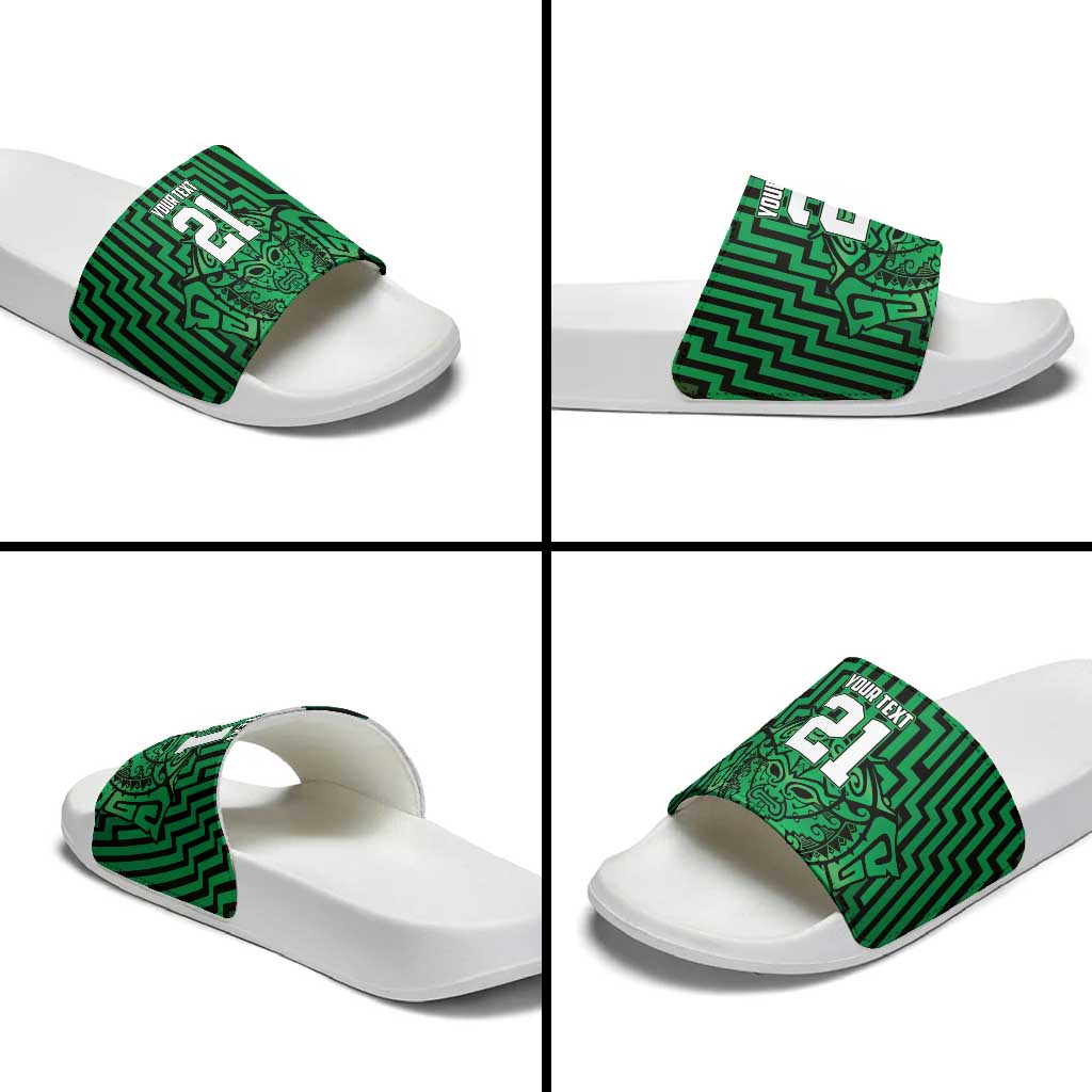 Custom Basketball New Zealand Slide Sandals Green Maori Ta Moko Indigenous - Aussie Hoodie