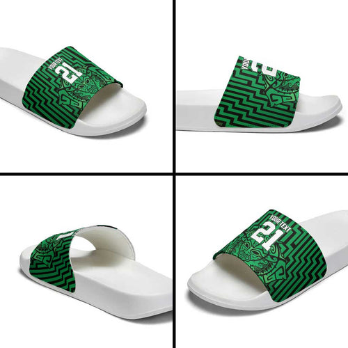 Custom Basketball New Zealand Slide Sandals Green Maori Ta Moko Indigenous - Aussie Hoodie