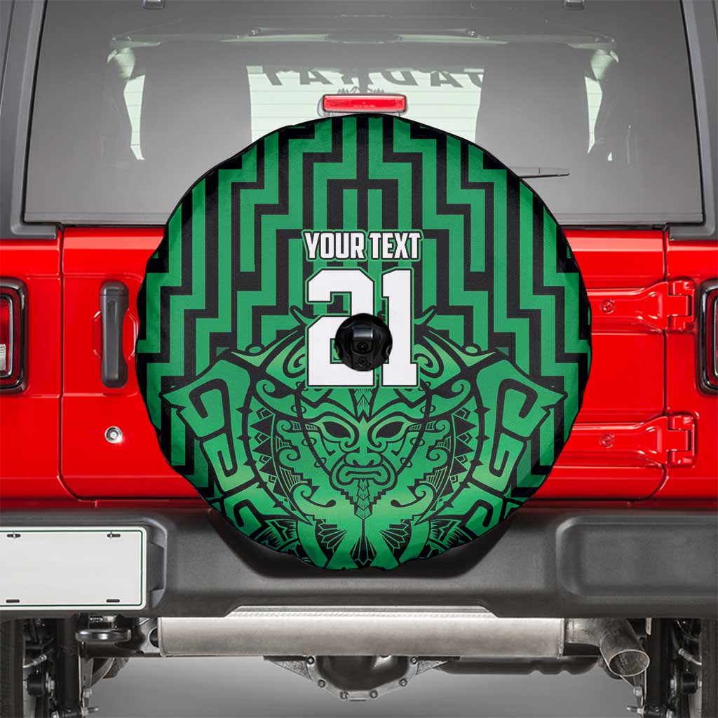 Custom Basketball New Zealand Spare Tire Cover Green Maori Ta Moko Indigenous - Aussie Hoodie