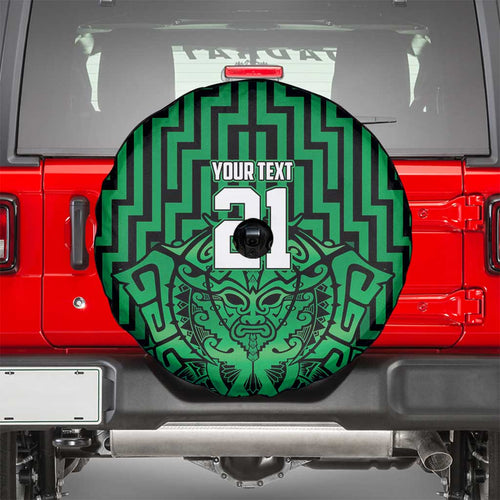 Custom Basketball New Zealand Spare Tire Cover Green Maori Ta Moko Indigenous - Aussie Hoodie