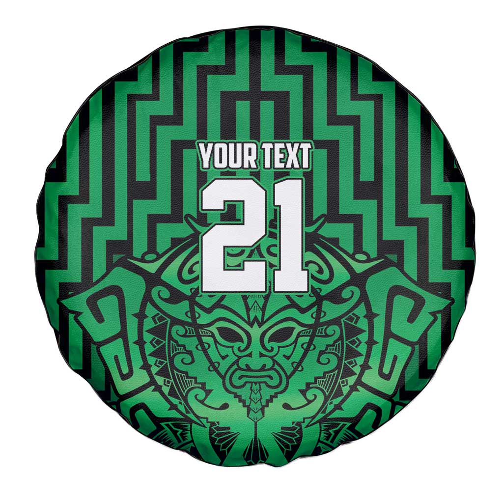 Custom Basketball New Zealand Spare Tire Cover Green Maori Ta Moko Indigenous - Aussie Hoodie