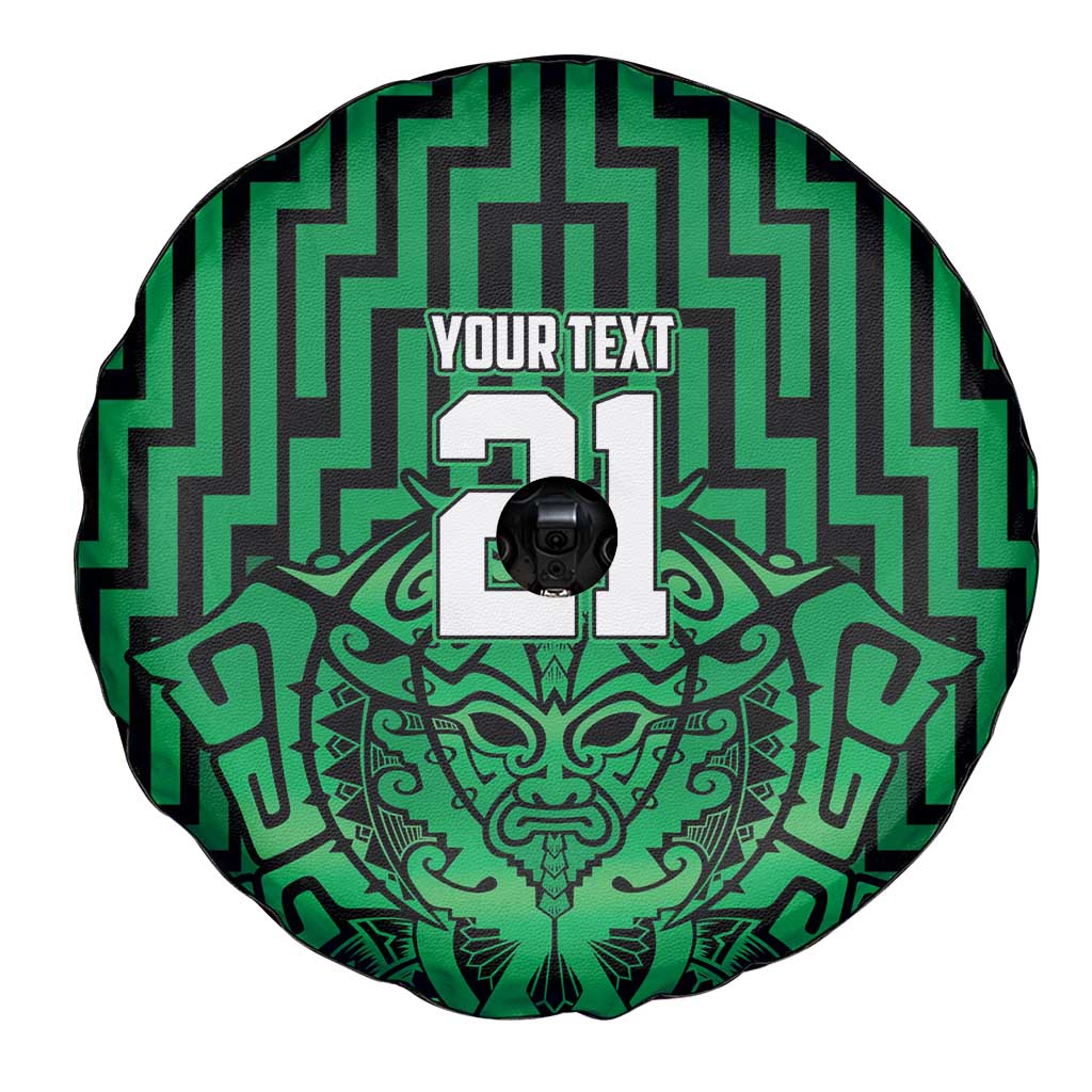 Custom Basketball New Zealand Spare Tire Cover Green Maori Ta Moko Indigenous - Aussie Hoodie