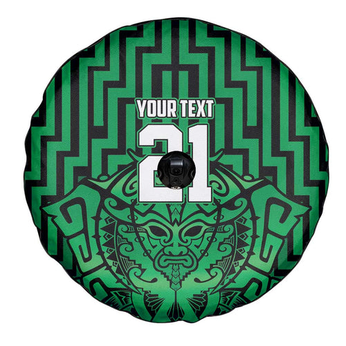 Custom Basketball New Zealand Spare Tire Cover Green Maori Ta Moko Indigenous - Aussie Hoodie