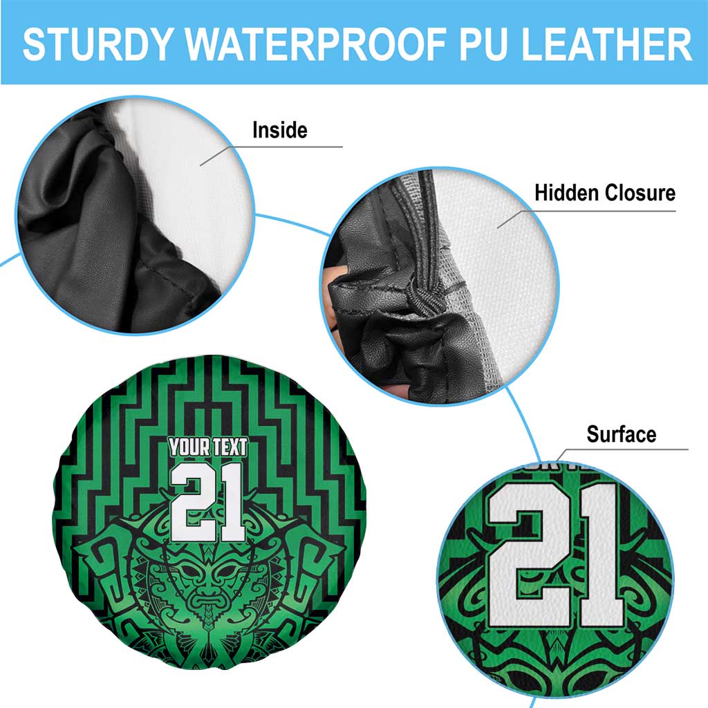 Custom Basketball New Zealand Spare Tire Cover Green Maori Ta Moko Indigenous - Aussie Hoodie