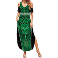 Custom Basketball New Zealand Summer Maxi Dress Green Maori Ta Moko Indigenous - Aussie Hoodie