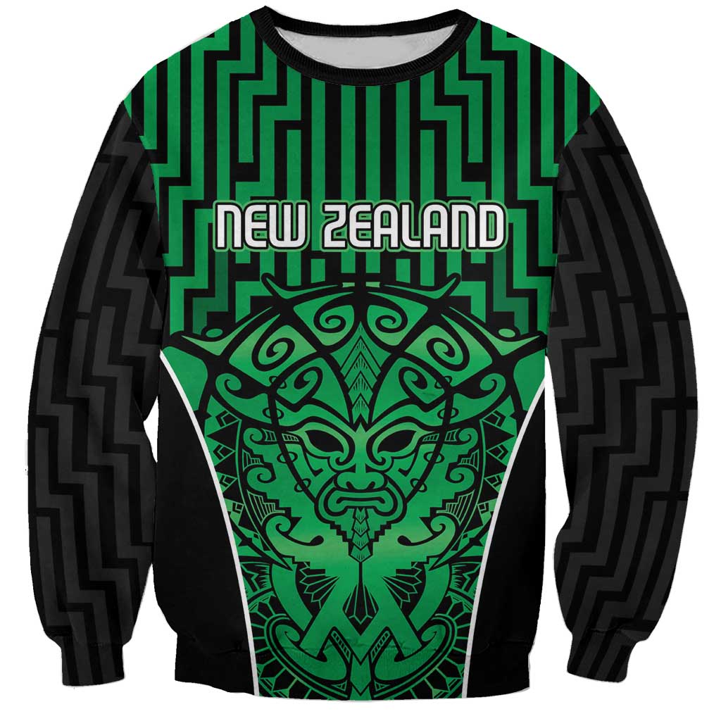 Custom Basketball New Zealand Sweatshirt Green Maori Ta Moko Indigenous - Aussie Hoodie