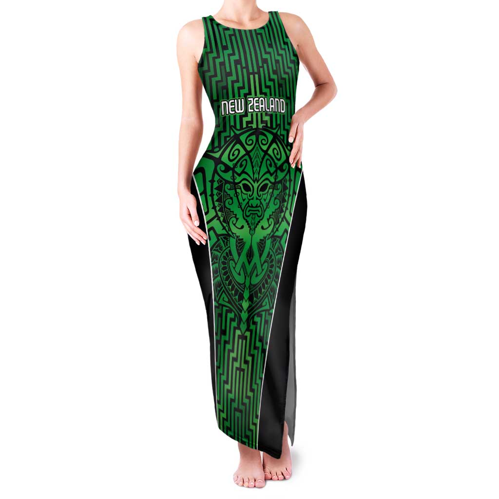 Custom Basketball New Zealand Tank Maxi Dress Green Maori Ta Moko Indigenous - Aussie Hoodie