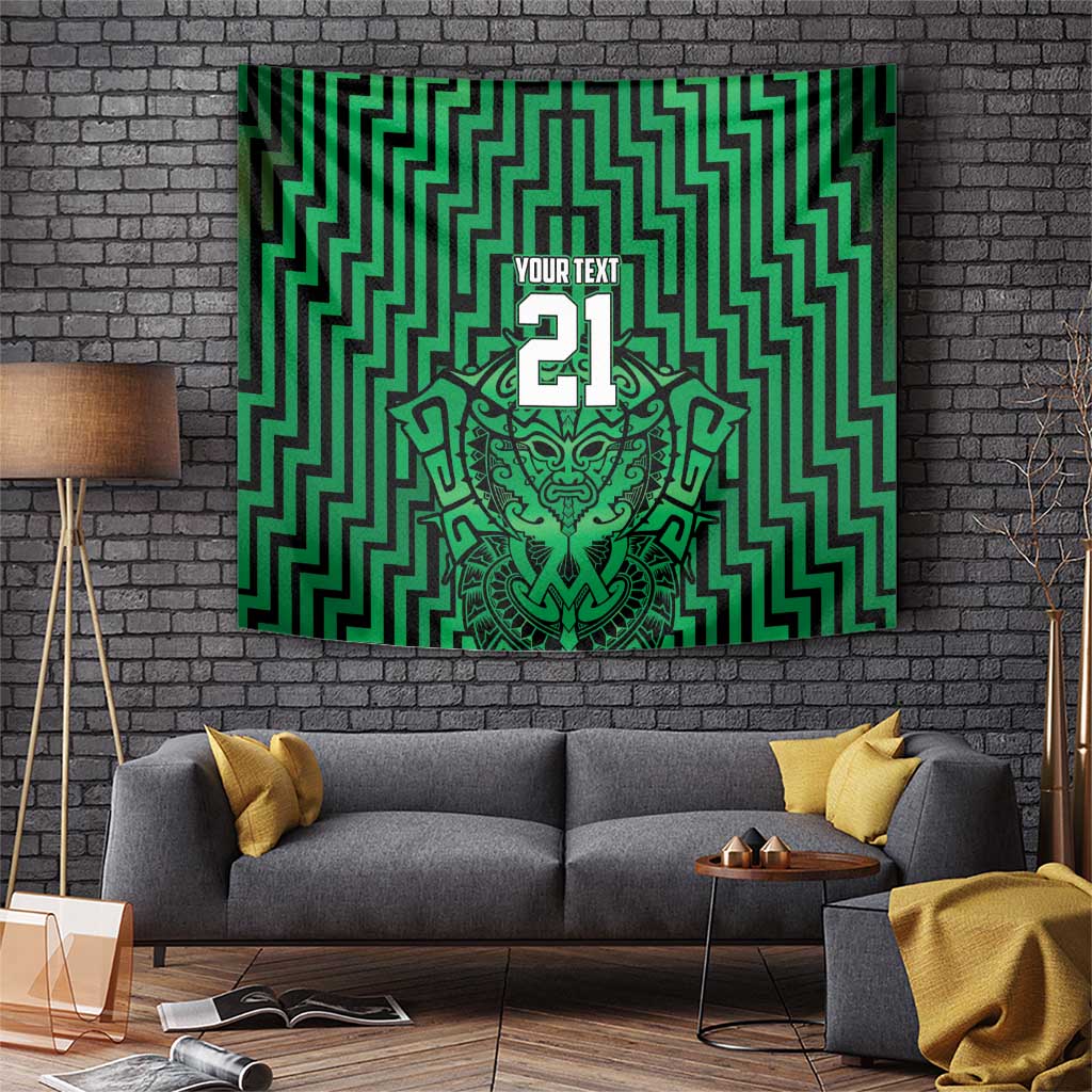 Custom Basketball New Zealand Tapestry Green Maori Ta Moko Indigenous - Aussie Hoodie