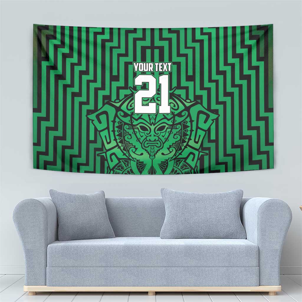 Custom Basketball New Zealand Tapestry Green Maori Ta Moko Indigenous - Aussie Hoodie