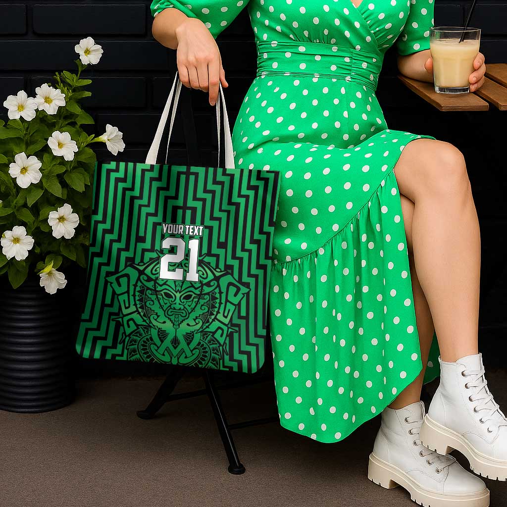 Custom Basketball New Zealand Tote Bag Green Maori Ta Moko Indigenous - Aussie Hoodie