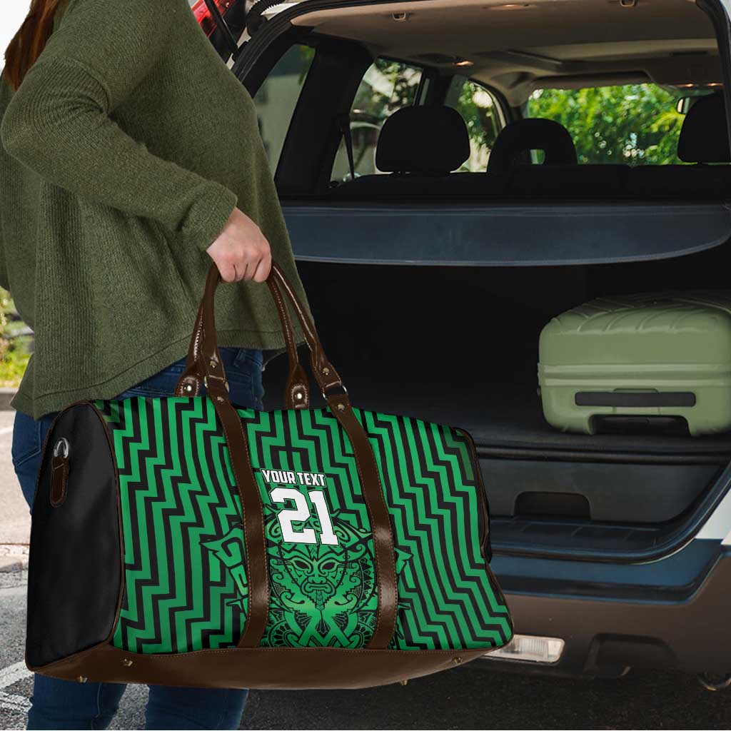 Custom Basketball New Zealand Travel Bag Green Maori Ta Moko Indigenous - Aussie Hoodie