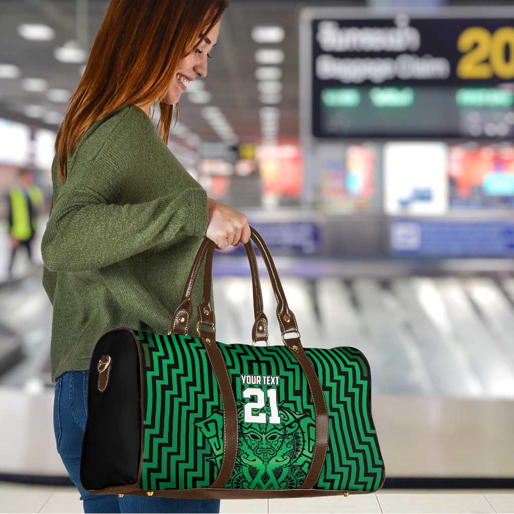 Custom Basketball New Zealand Travel Bag Green Maori Ta Moko Indigenous - Aussie Hoodie