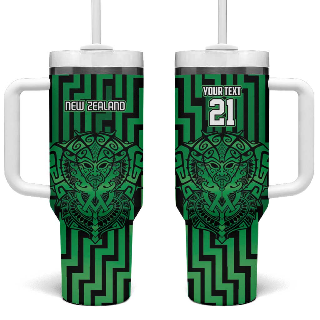 Custom Basketball New Zealand Tumbler With Handle Green Maori Ta Moko Indigenous - Aussie Hoodie