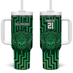 Custom Basketball New Zealand Tumbler With Handle Green Maori Ta Moko Indigenous - Aussie Hoodie