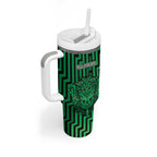 Custom Basketball New Zealand Tumbler With Handle Green Maori Ta Moko Indigenous - Aussie Hoodie