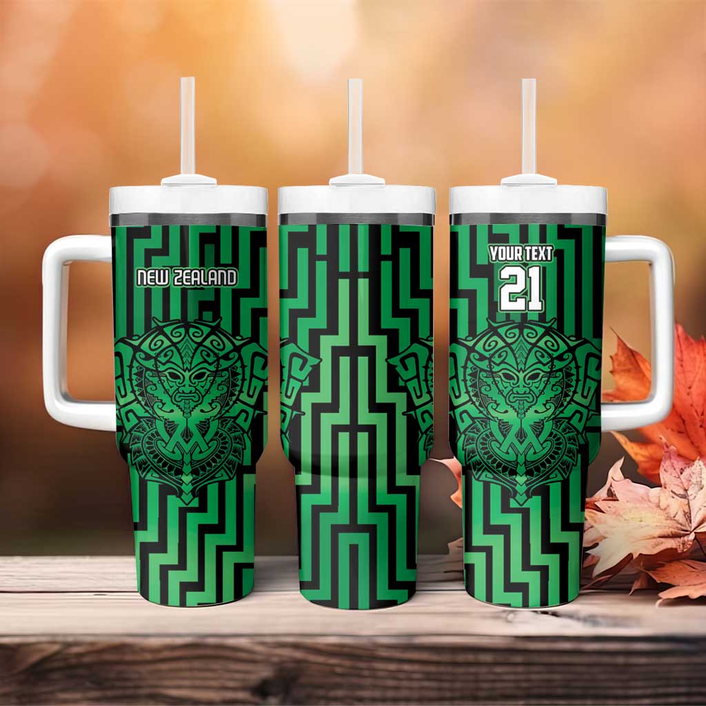 Custom Basketball New Zealand Tumbler With Handle Green Maori Ta Moko Indigenous - Aussie Hoodie