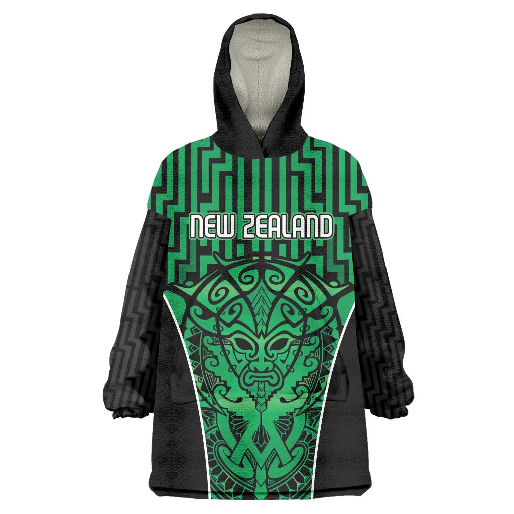 Custom Basketball New Zealand Wearable Blanket Hoodie Green Maori Ta Moko Indigenous - Aussie Hoodie