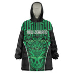 Custom Basketball New Zealand Wearable Blanket Hoodie Green Maori Ta Moko Indigenous - Aussie Hoodie