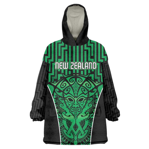 Custom Basketball New Zealand Wearable Blanket Hoodie Green Maori Ta Moko Indigenous - Aussie Hoodie