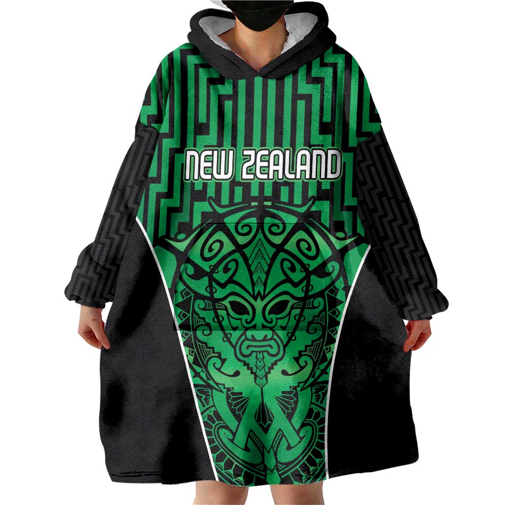 Custom Basketball New Zealand Wearable Blanket Hoodie Green Maori Ta Moko Indigenous - Aussie Hoodie