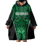 Custom Basketball New Zealand Wearable Blanket Hoodie Green Maori Ta Moko Indigenous - Aussie Hoodie