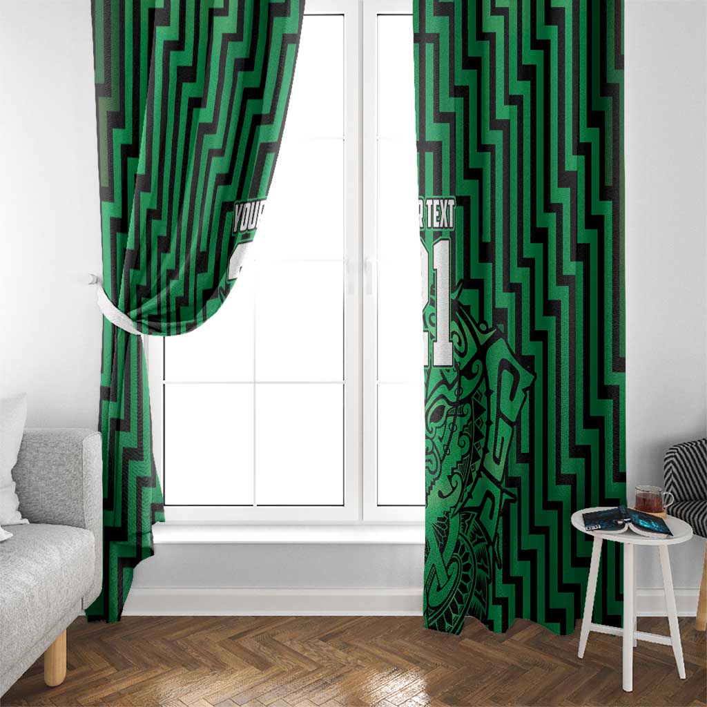 Custom Basketball New Zealand Window Curtain Green Maori Ta Moko Indigenous - Aussie Hoodie