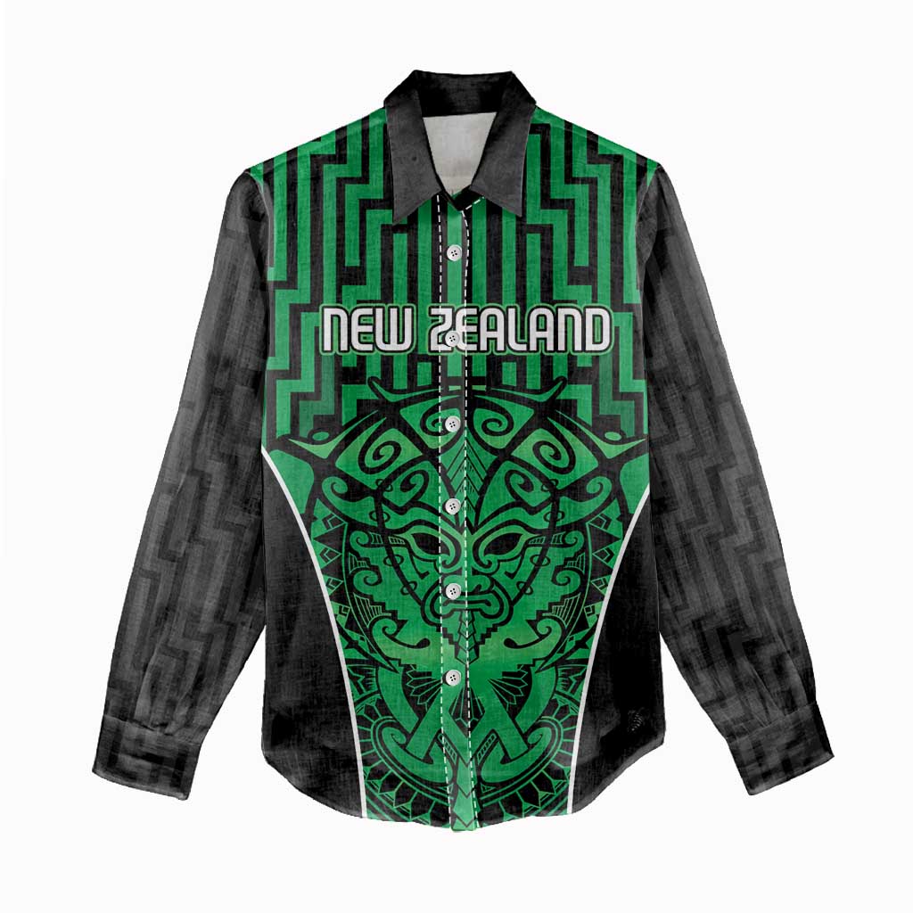 Custom Basketball New Zealand Women Casual Shirt Green Maori Ta Moko Indigenous - Aussie Hoodie