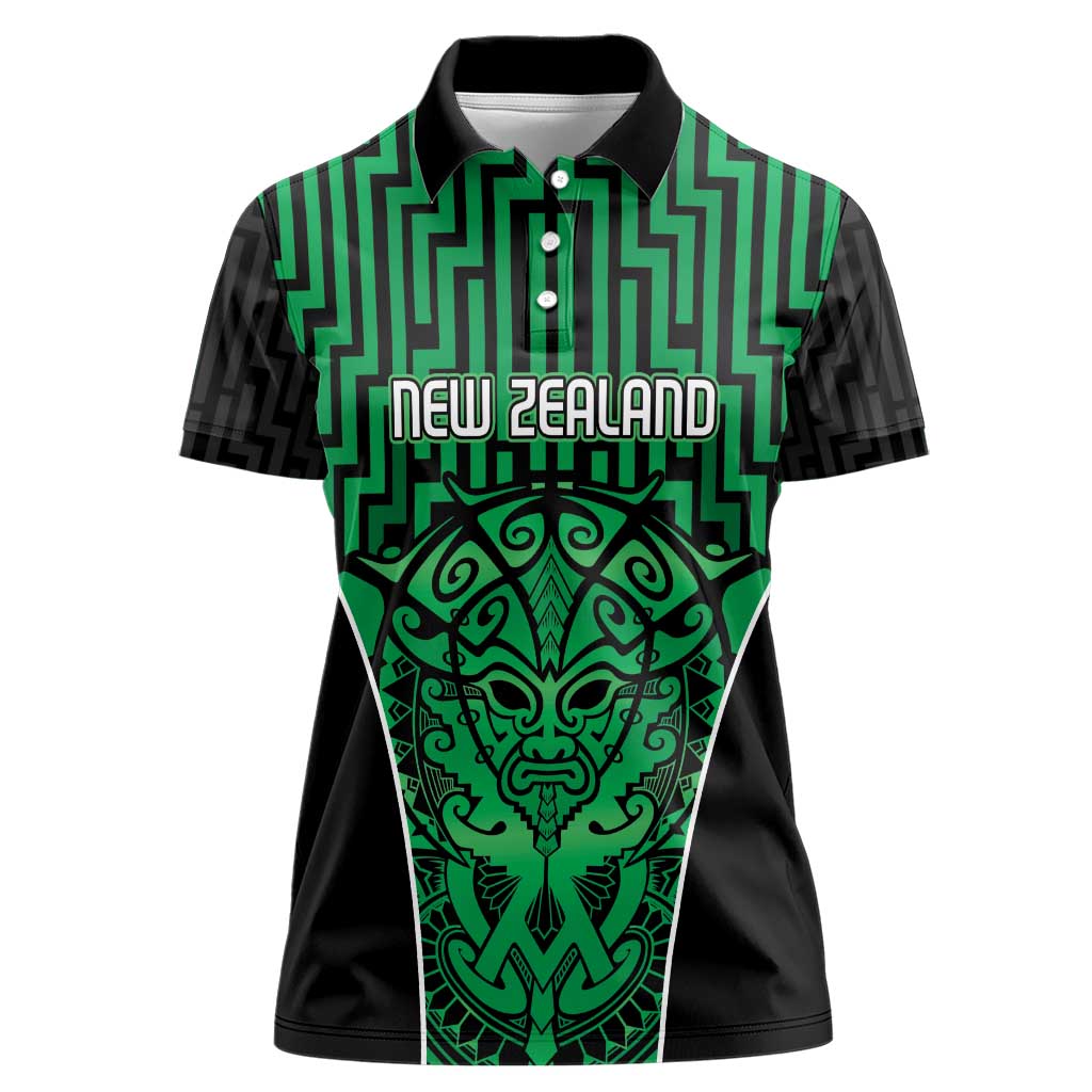 Custom Basketball New Zealand Women Polo Shirt Green Maori Ta Moko Indigenous - Aussie Hoodie